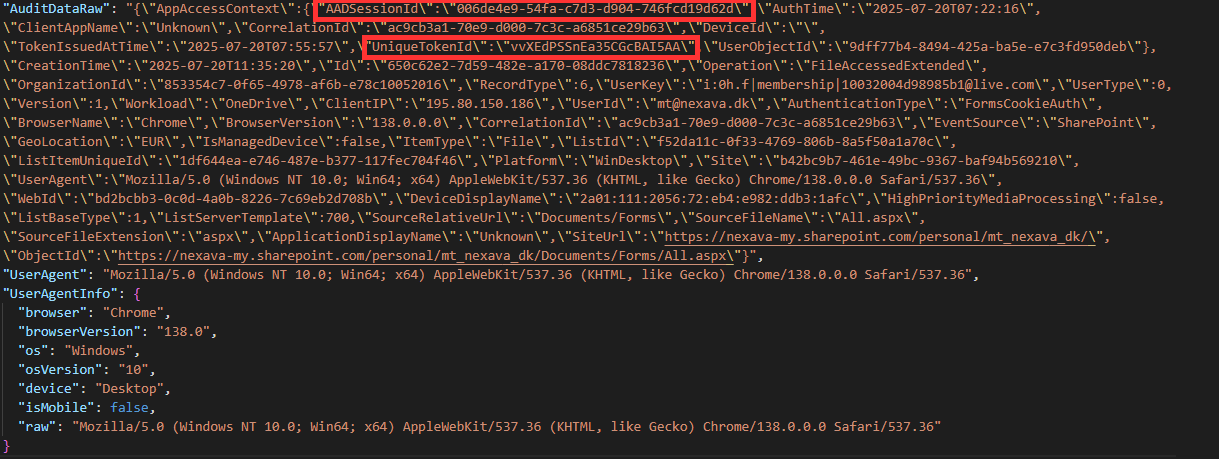 Session ID from the Unified Audit log